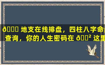 🐒 地支在线排盘，四柱八字命盘查询，你的人生密码在 🌲 这里！